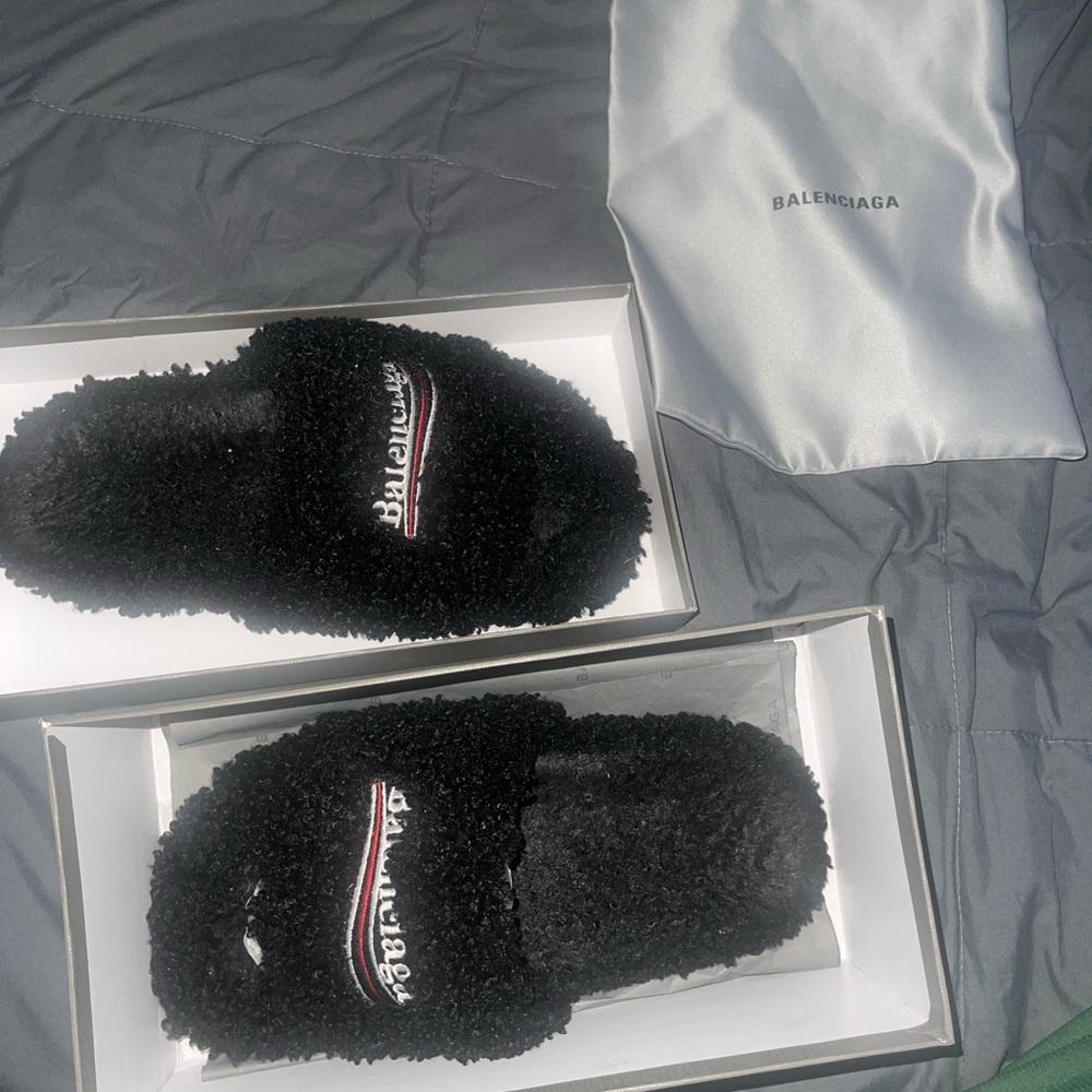Balenciaga Black Fuzzy Slides